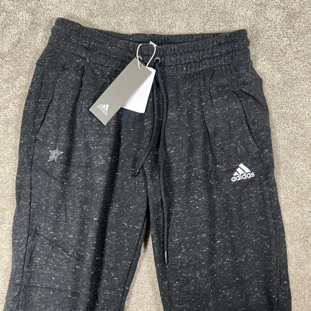 Adidas Womens Small Heather Black Dallas Stars‎ NHL Drawstring Track Pants NWT